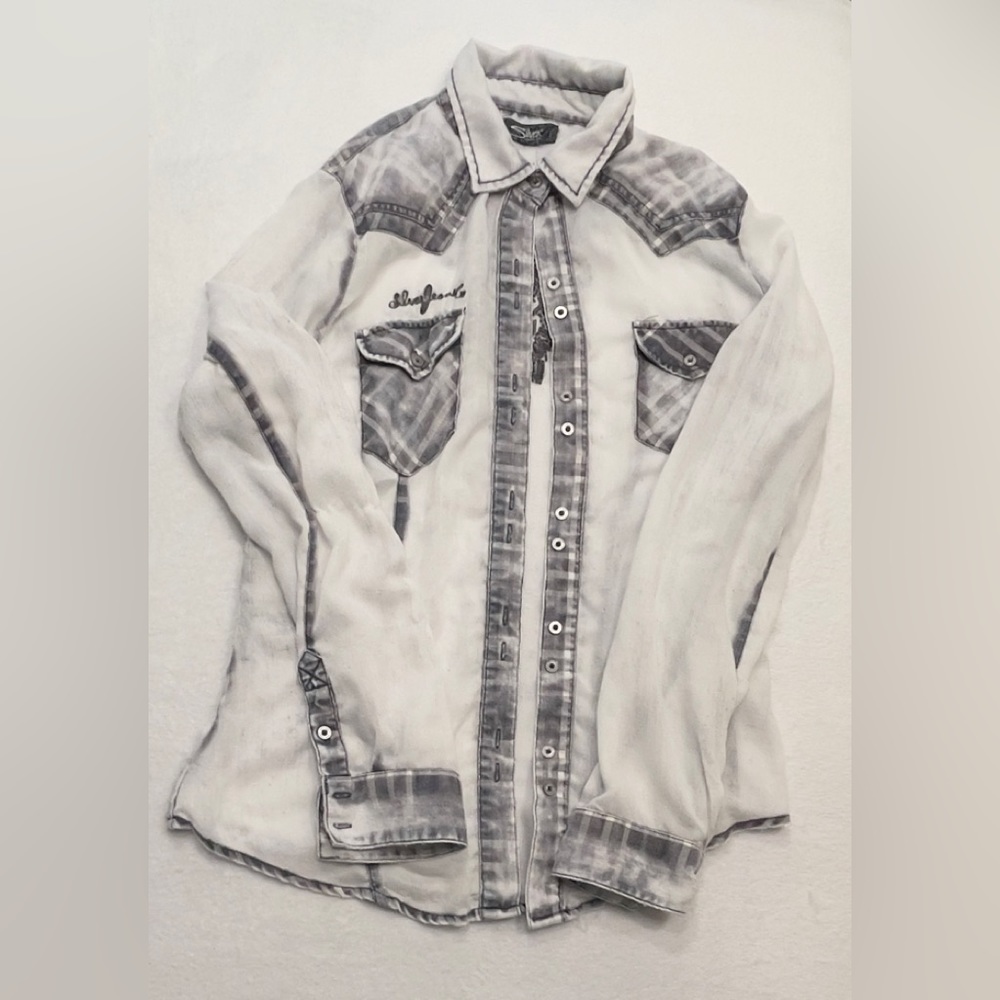 Silver Jeans Destructed/Grunge Button Down